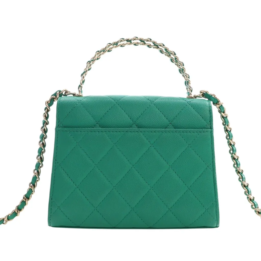 Chanel Mini CC Quilted Caviar Top Handle Flap with Chain Green Leather Very good - Model View