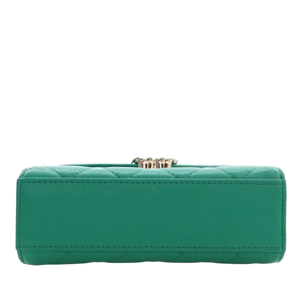 Chanel Mini CC Quilted Caviar Top Handle Flap with Chain Green Leather Very good - Box View