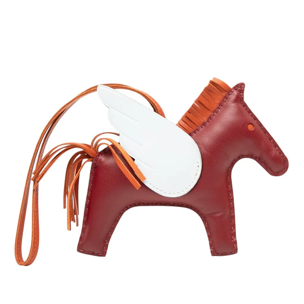 Hermès Milo Lambskin and Swift Grigri Rodeo Pegase Bag Charm PM Red Leather Very good - Back View