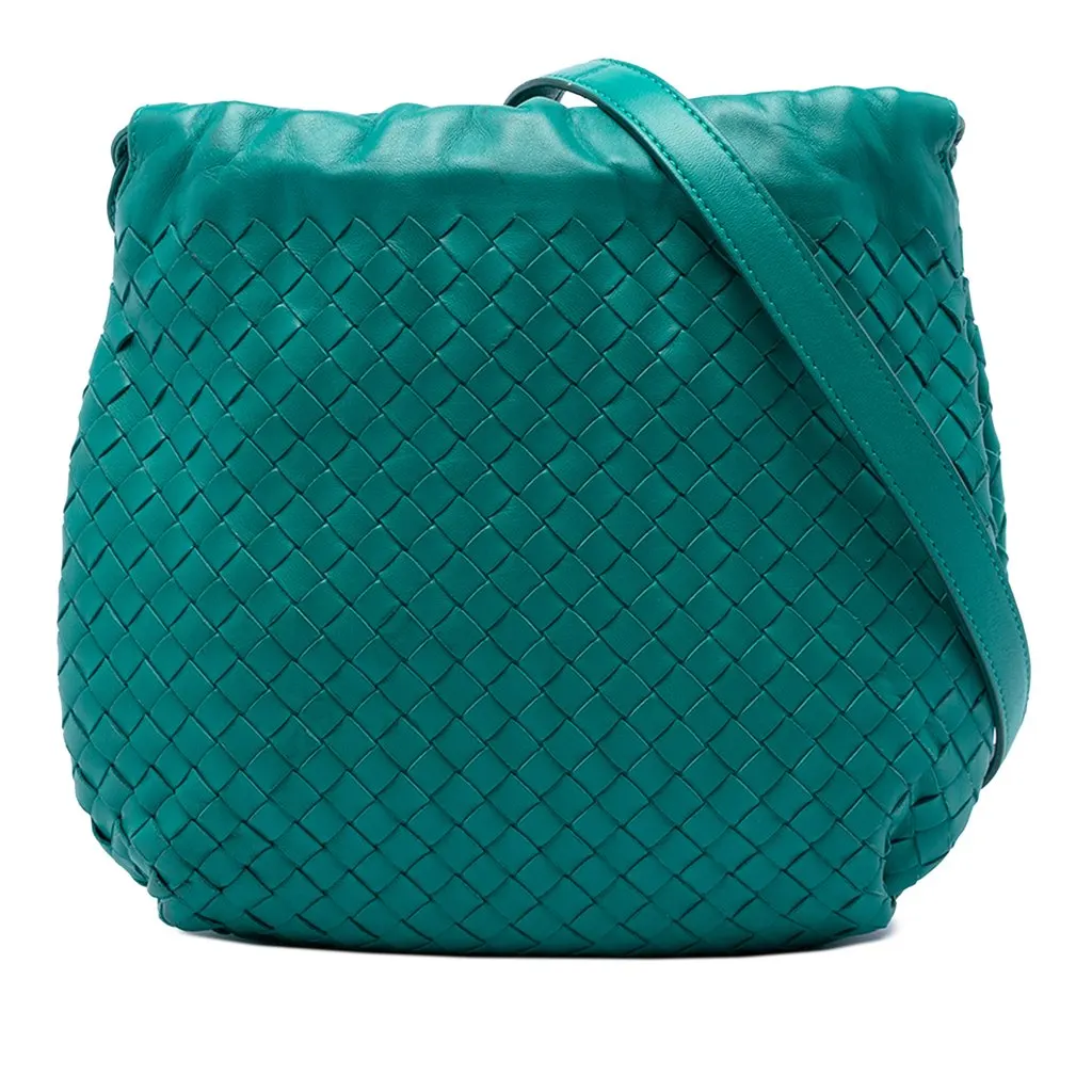 Bottega Veneta Nappa Intrecciato Drawstring Crossbody Green Leather Very good - Front View