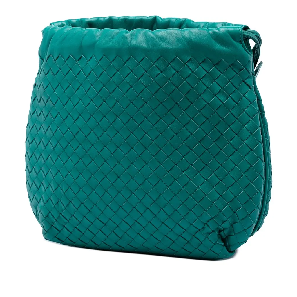 Bottega Veneta Nappa Intrecciato Drawstring Crossbody Green Leather Very good - Back View