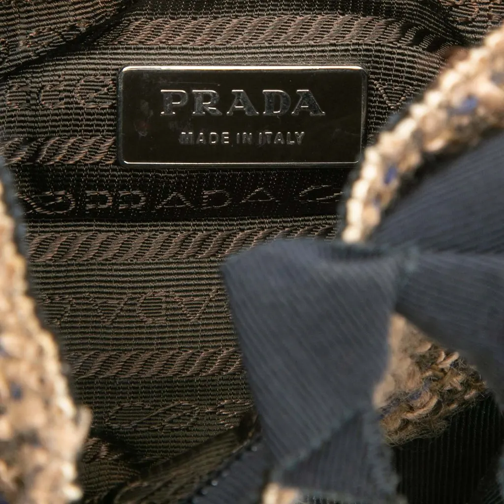 Prada Vitello Trimmed Tweed Flat Handbag Brown Very good - Box View