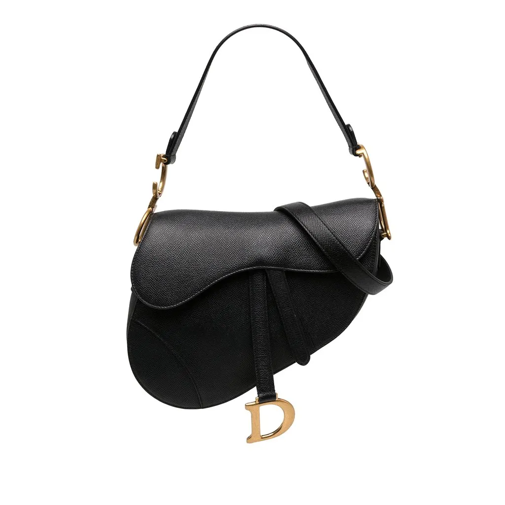 Dior Grained Calfskin Saddle Bag Black Leather Very good - Front View