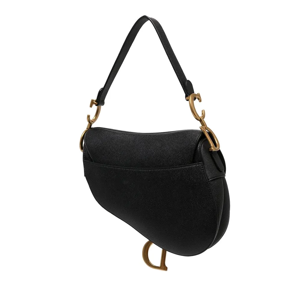 Dior Grained Calfskin Saddle Bag Black Leather Very good - Back View