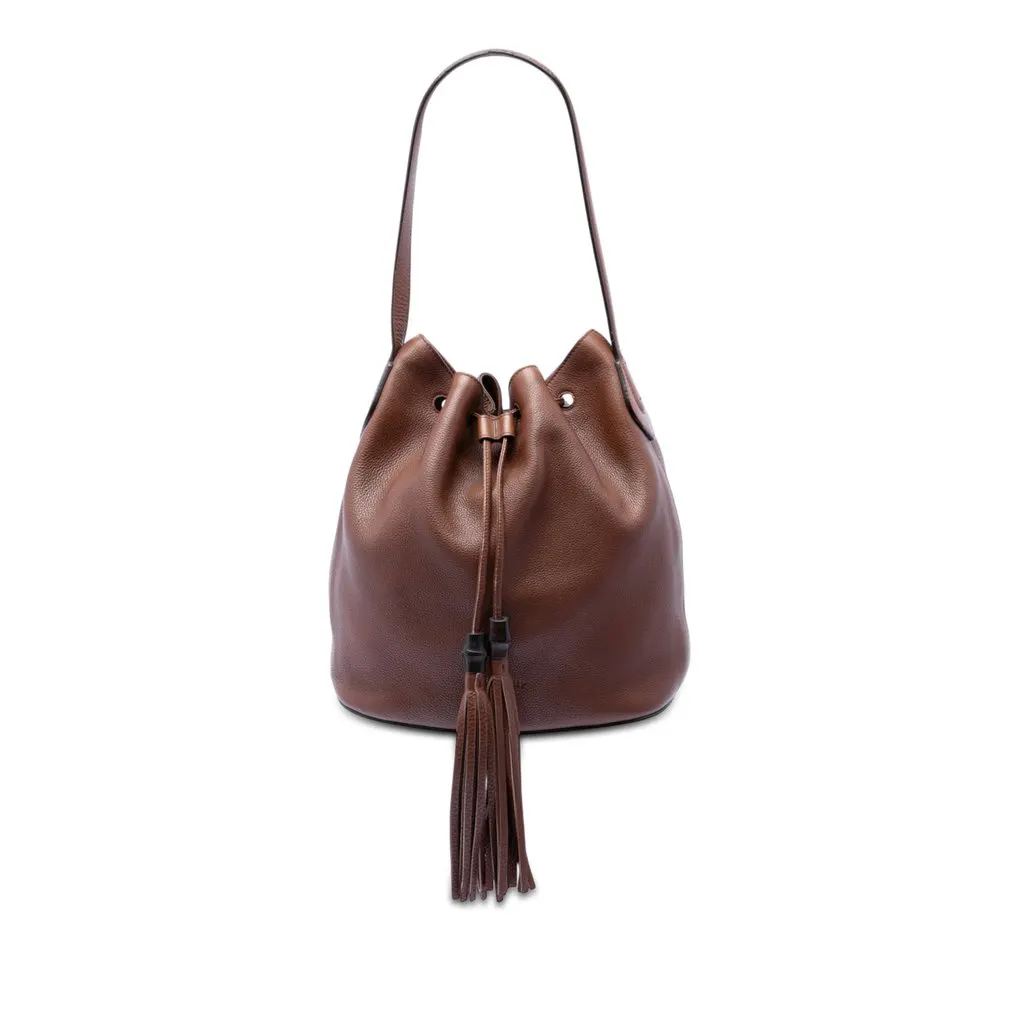 Gucci Calfskin Lady Tassel Bucket Bag Brown Leather Very good - Front View