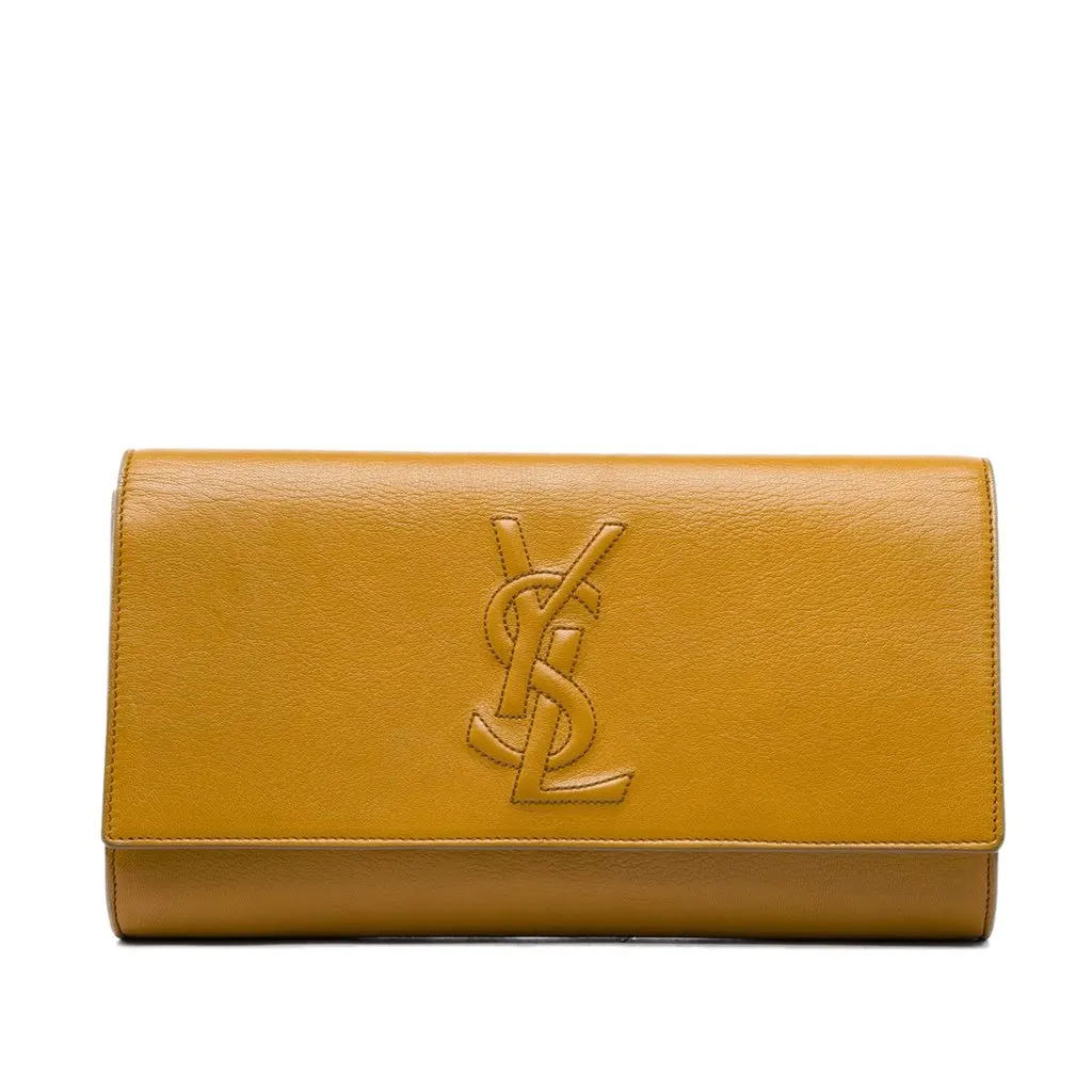 Saint Laurent Large Textured Calfskin Monogram Belle De Jour Clutch Yellow Leather Very good - Front View