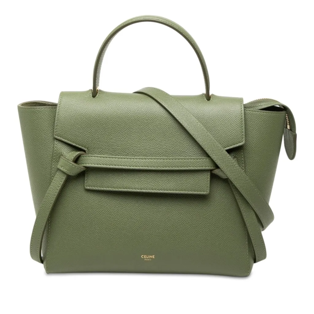 Celine Micro Grained Calfskin Belt Bag Green Leather Very good - Front View