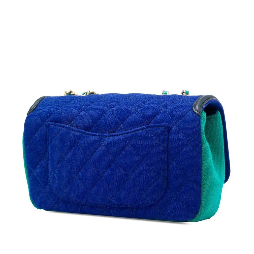 Chanel Small Tricolor Jersey CC Filigree Flap Blue Very good - Back View