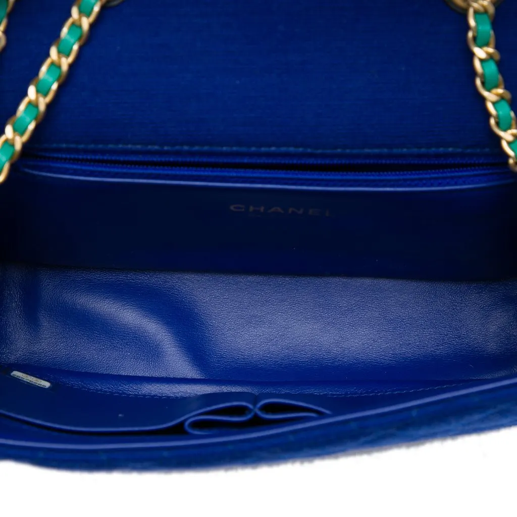 Chanel Small Tricolor Jersey CC Filigree Flap Blue Very good - Model View