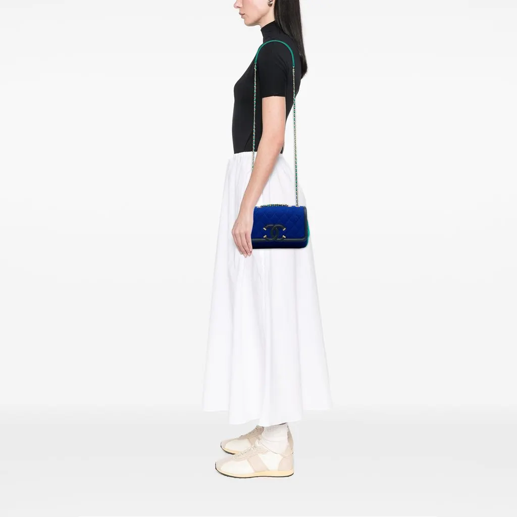Chanel Small Tricolor Jersey CC Filigree Flap Blue Very good - Box View