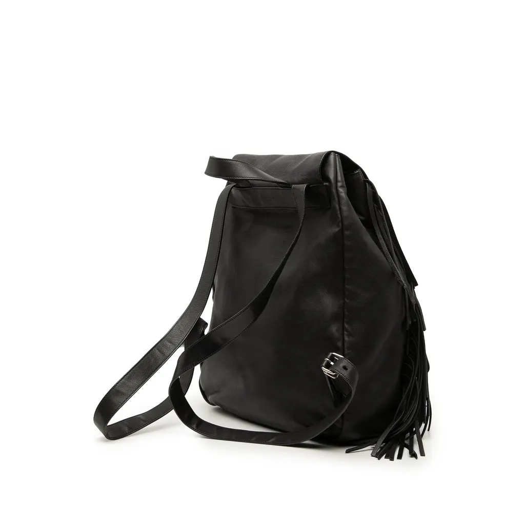 Saint Laurent Calfskin Fringe Festival Backpack Black Leather Good - Back View