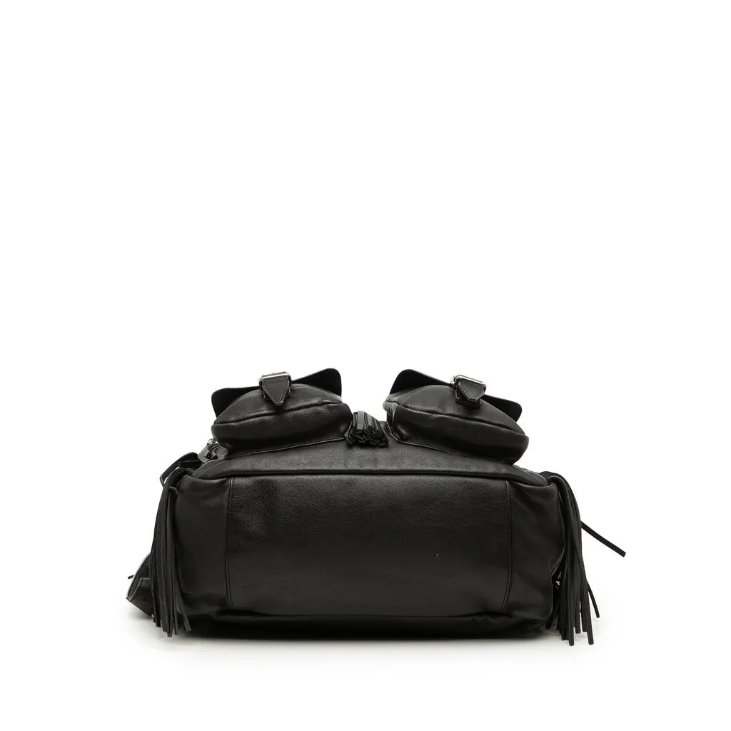 Saint Laurent Calfskin Fringe Festival Backpack Black Leather Good - Inside View