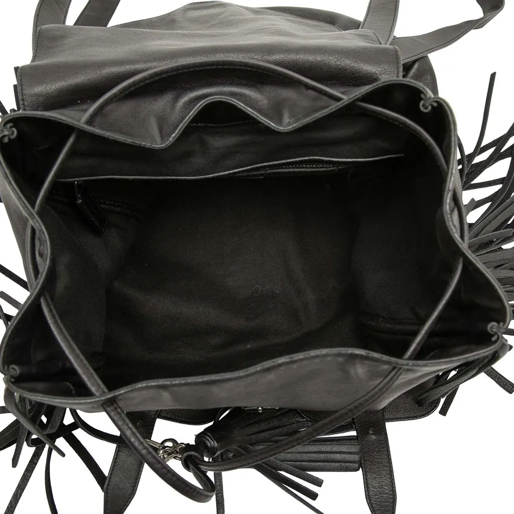 Saint Laurent Calfskin Fringe Festival Backpack Black Leather Good - Model View