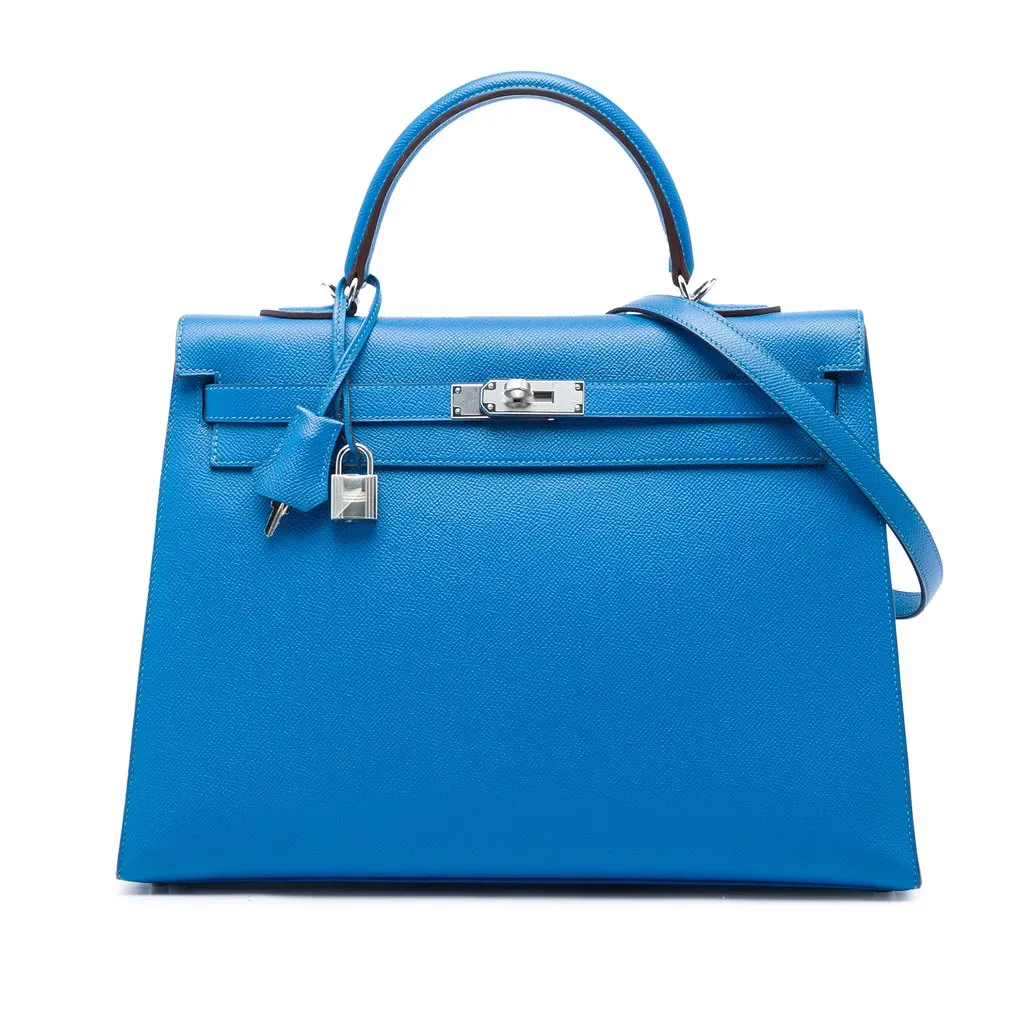 Hermès Epsom Kelly II Sellier 35 Blue Leather Very good - Front View