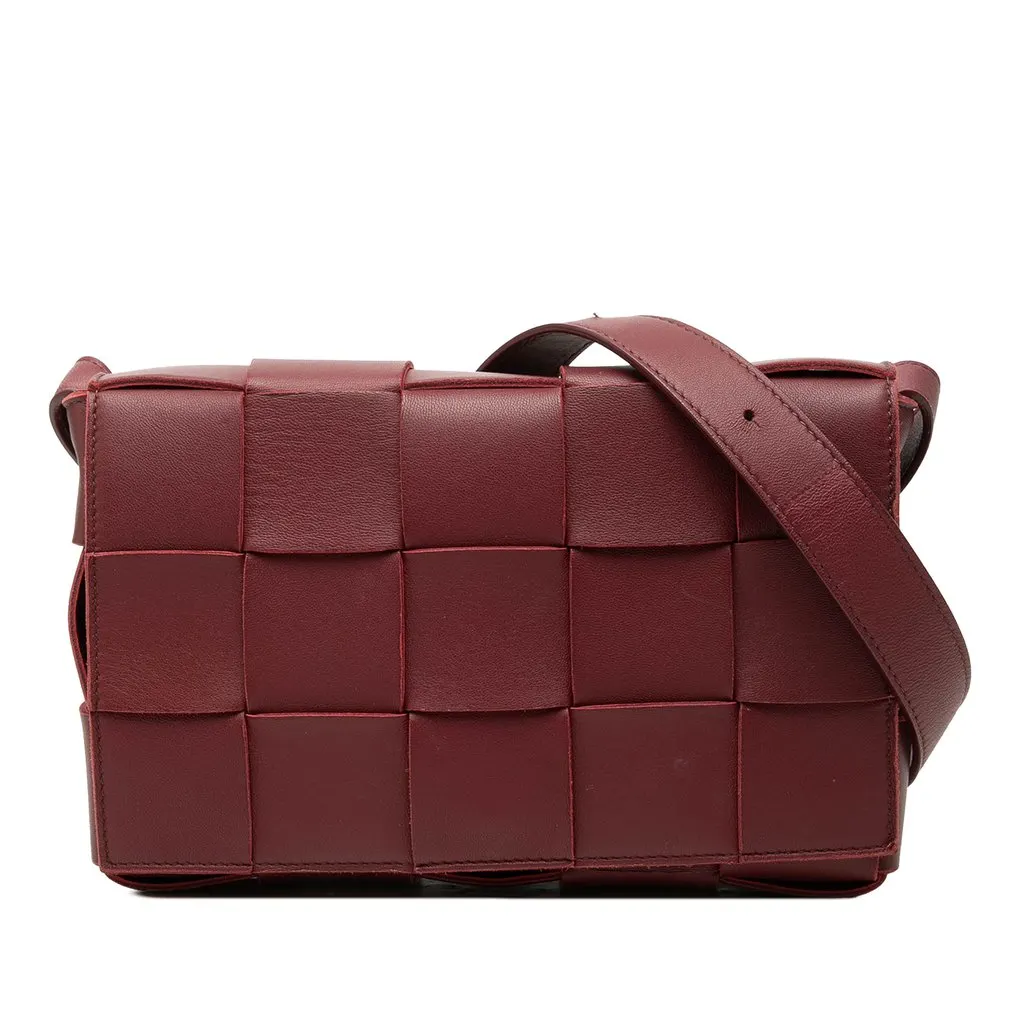 Bottega Veneta Nappa Intrecciato Cassette Crossbody Red Leather Very good - Front View