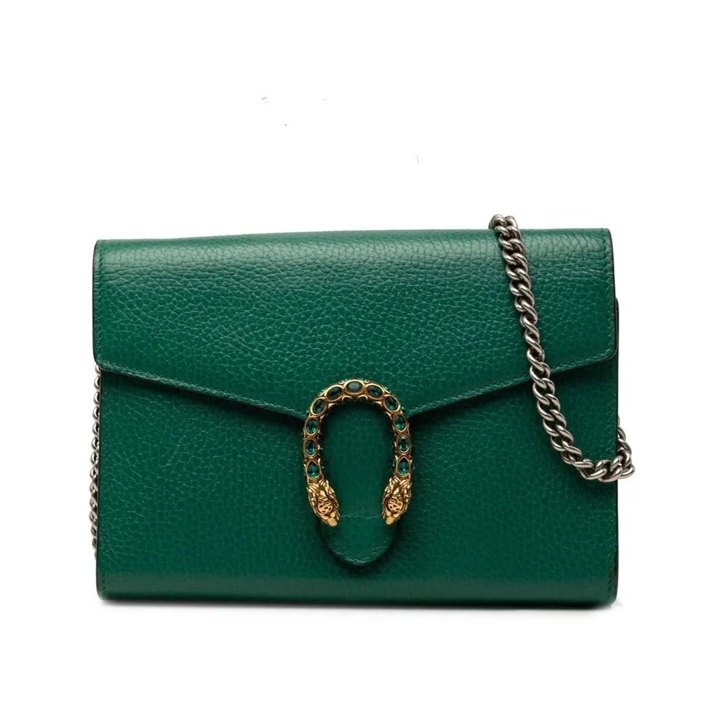 Gucci Calfskin Dionysus Wallet on Chain Green Leather Very good - Front View