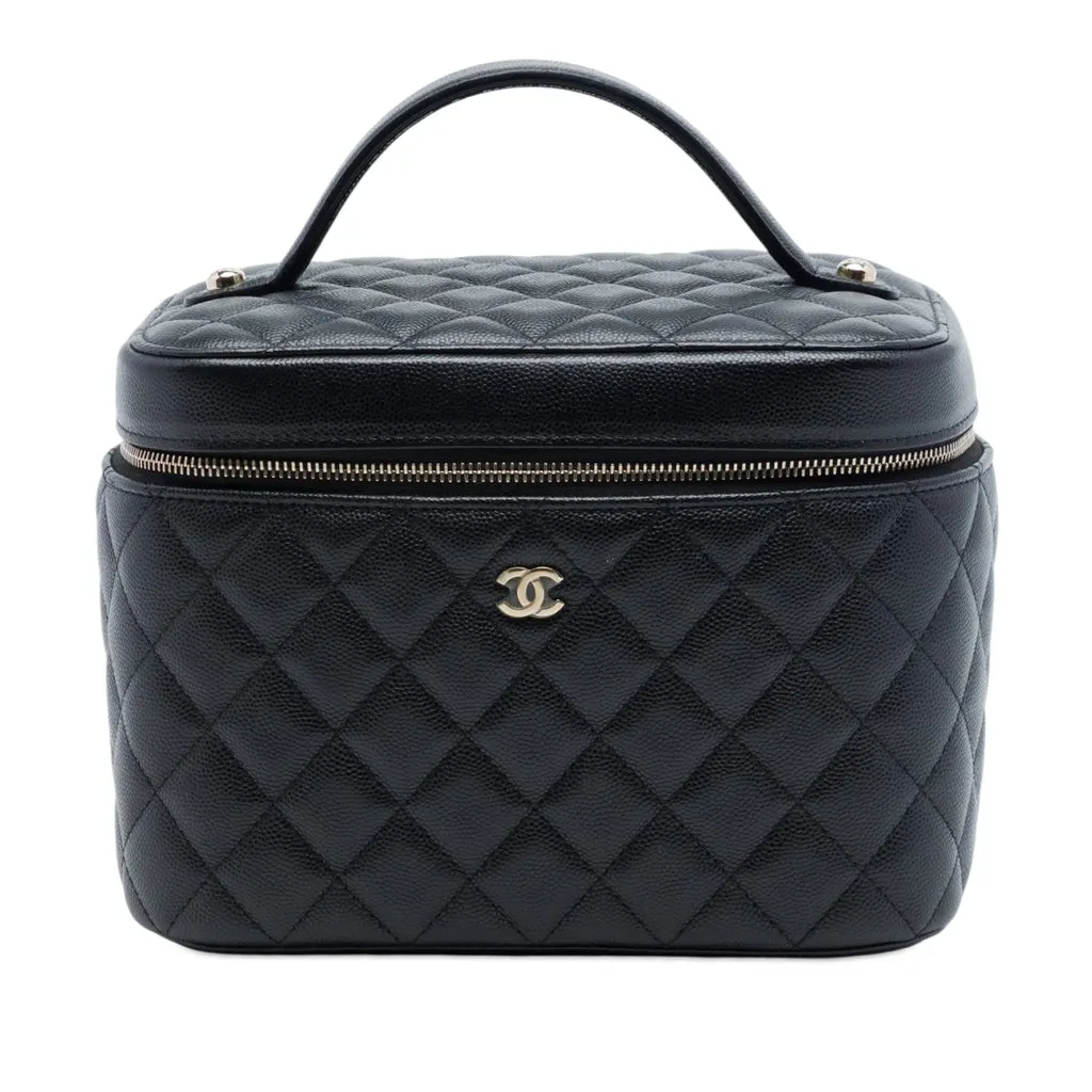 Chanel Medium CC Quilted Caviar Vanity Case Black Leather Very good - Front View