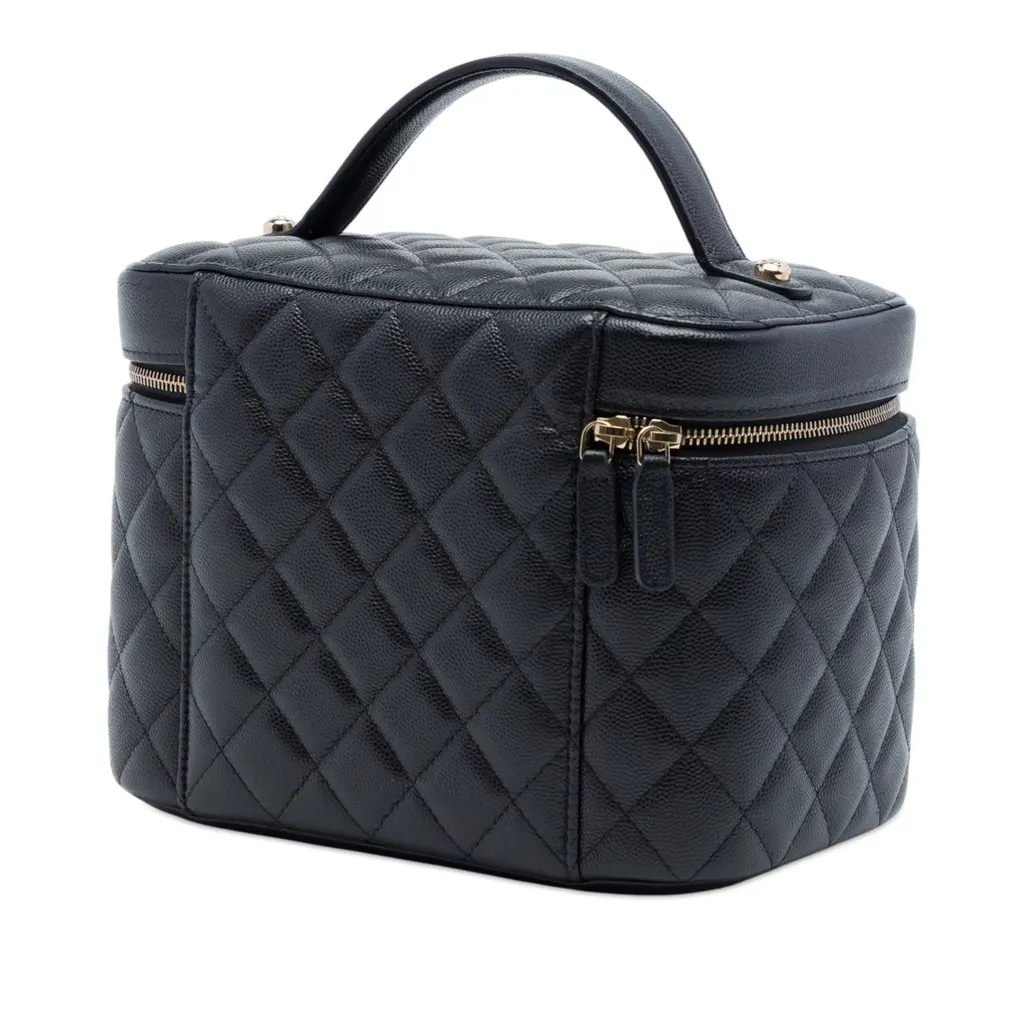 Chanel Medium CC Quilted  Caviar Vanity Case Black Leather Very good - Back View