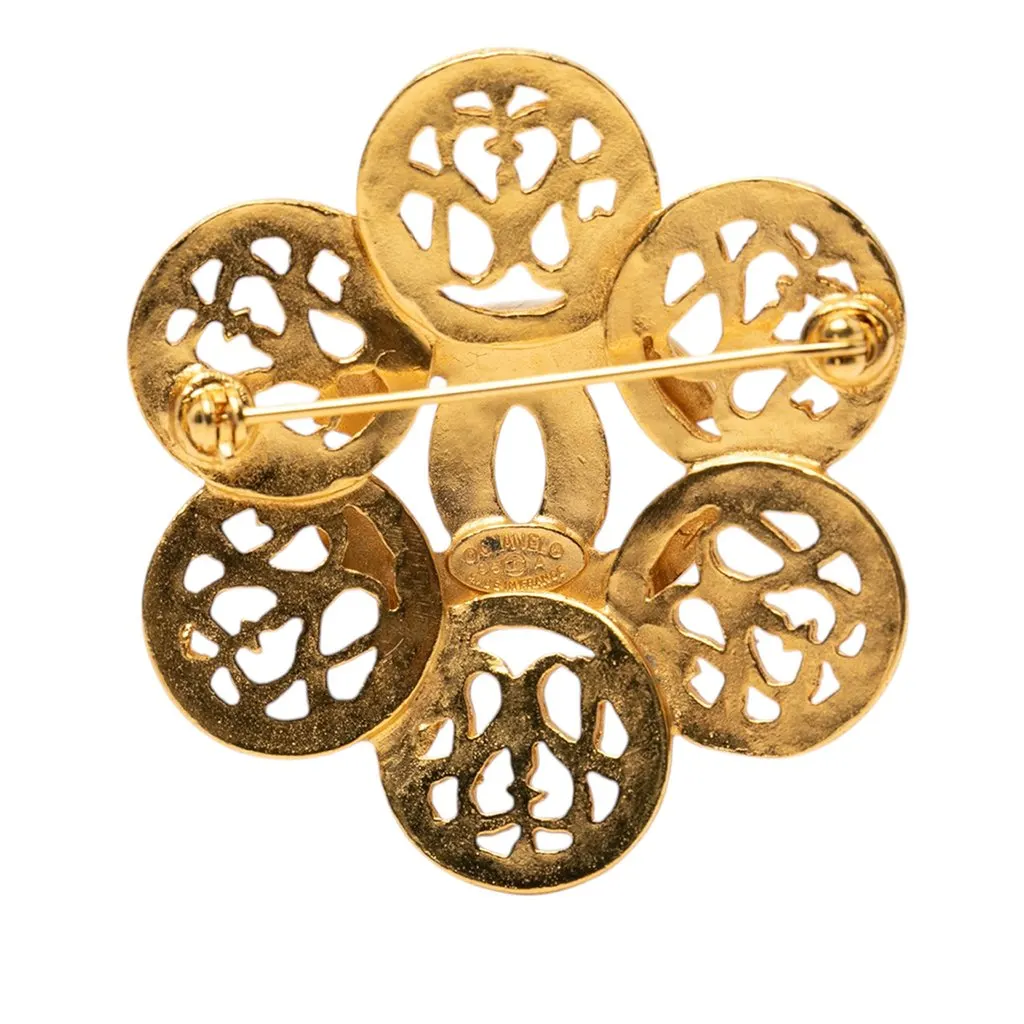 Chanel CC Gold Plated Flower Brooch Gold Metal Very good - Back View