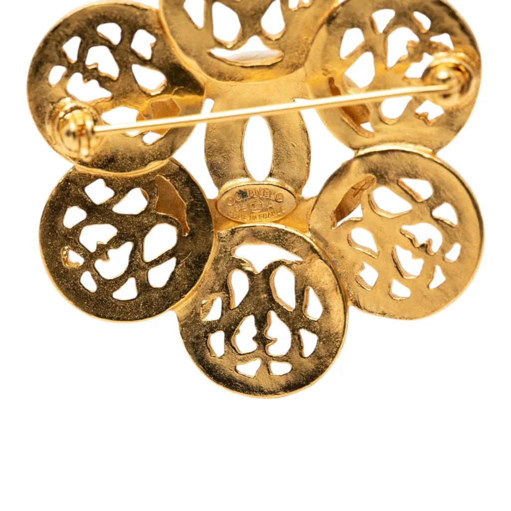 Chanel CC Gold Plated Flower Brooch Gold Metal Very good - Inside View
