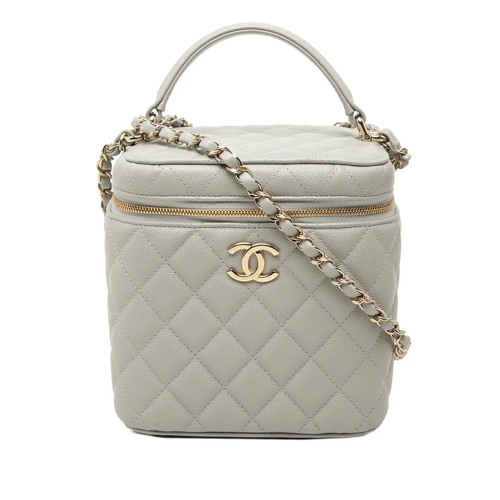 Chanel Small CC Caviar Top Handle Vanity Case with Chain MultiColor Leather Very good - Front View