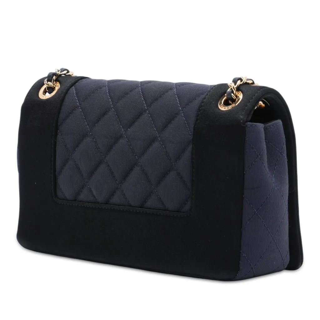 Chanel Small Bicolor Quilted Grosgrain Satin Small Mademoiselle Double Flap Blue Very good - Back View