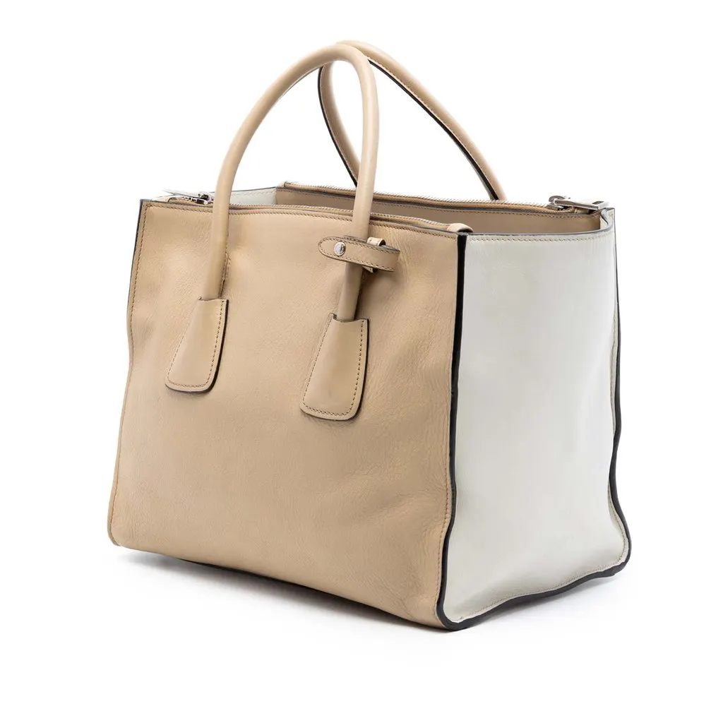 Prada Bicolor Glace Calf Twin Pocket Double Handle Satchel Beige Leather Very good - Back View