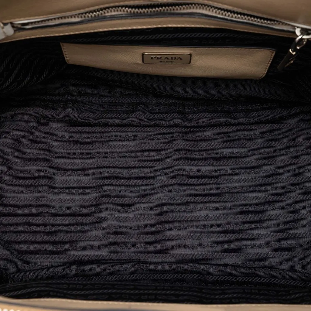 Prada Bicolor Glace Calf Twin Pocket Double Handle Satchel Beige Leather Very good - Model View