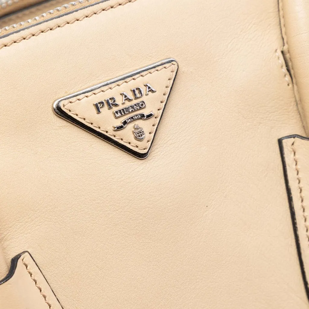 Prada Bicolor Glace Calf Twin Pocket Double Handle Satchel Beige Leather Very good - Box View