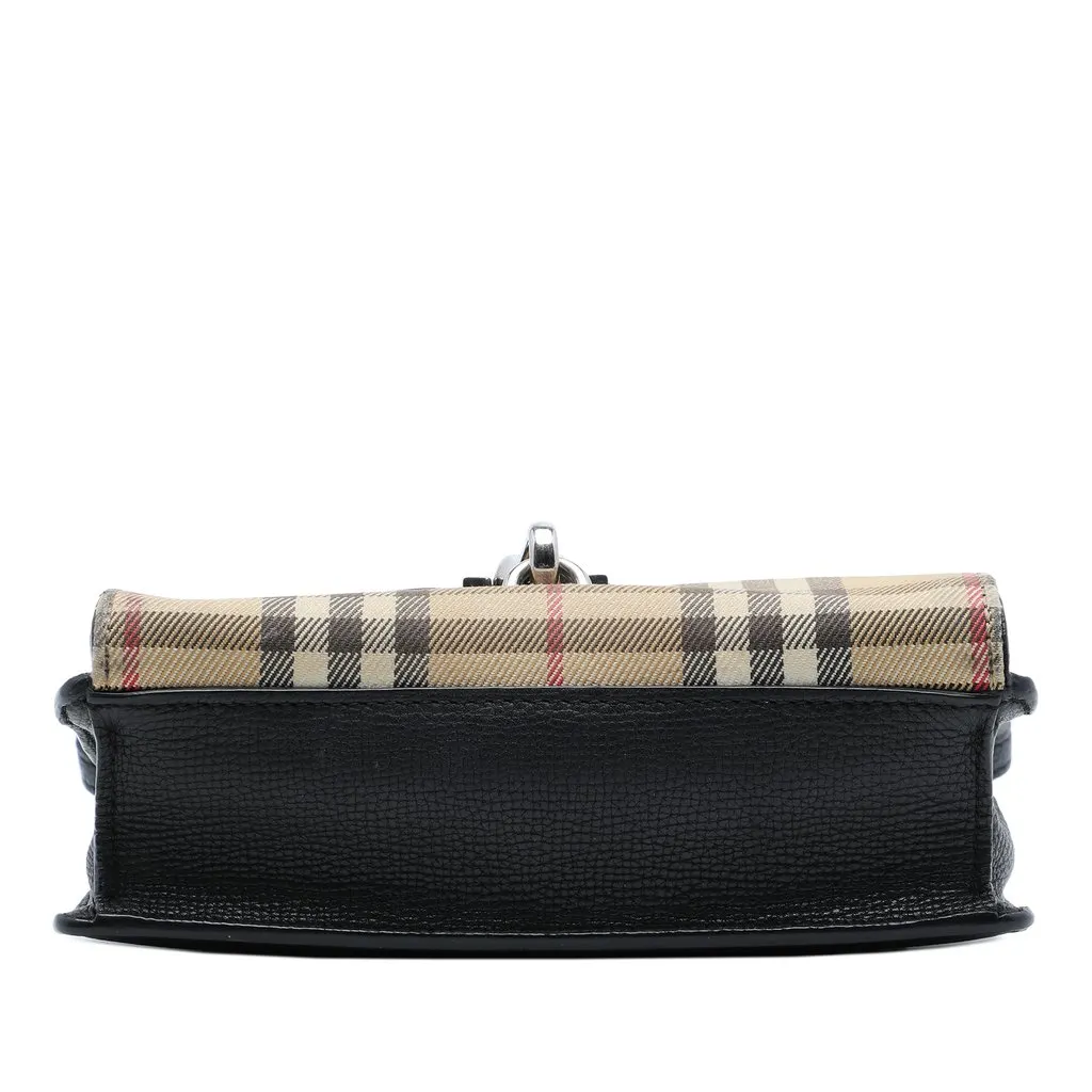 Burberry Small Leather and House Check Canvas Derby Macken Crossbody Beige Very good - Inside View