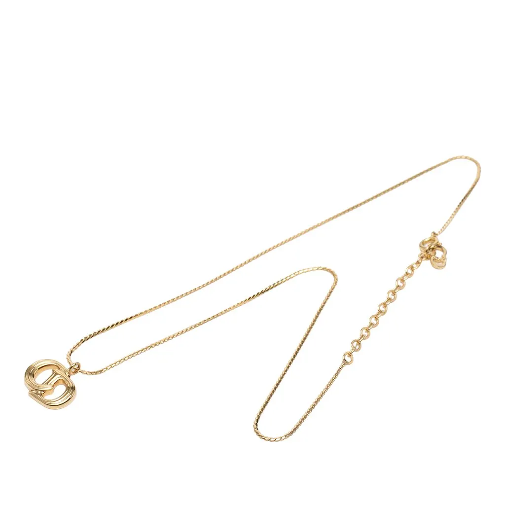 Dior Gold Plated CD Logo Pendant Necklace Gold Metal Very good - Front View