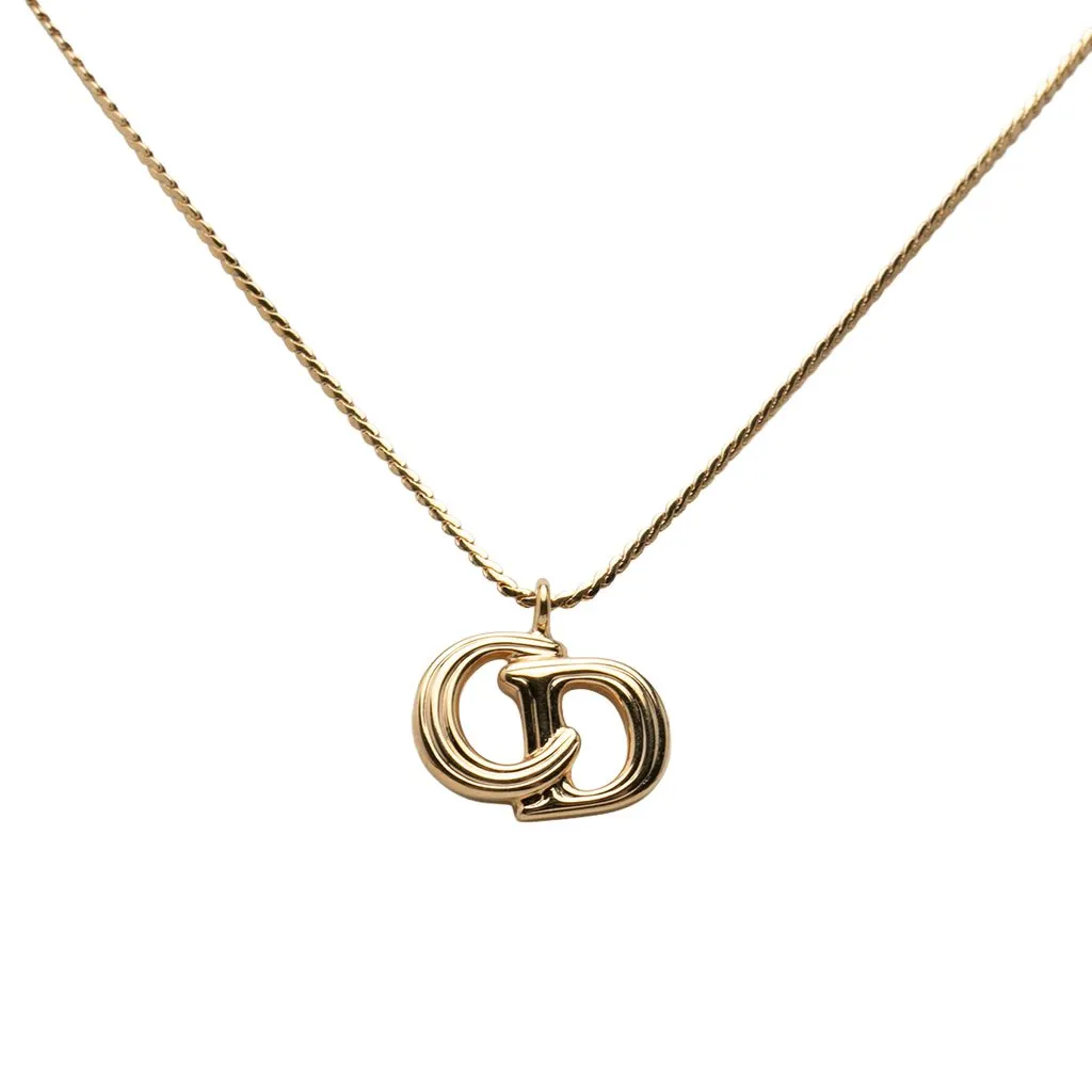 Dior Gold Plated CD Logo Pendant Necklace Gold Metal Very good - Back View