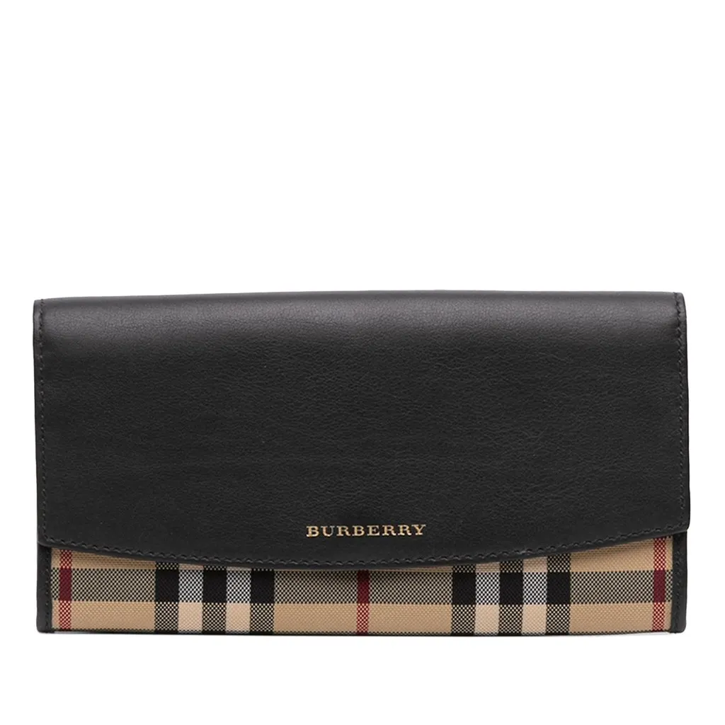 Burberry Leather and Haymarket Check Nylon Porter Continental Wallet Black Leather Good - Front View