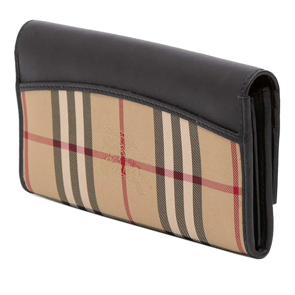 Burberry Leather and Haymarket Check Nylon Porter Continental Wallet Black Leather Good - Back View
