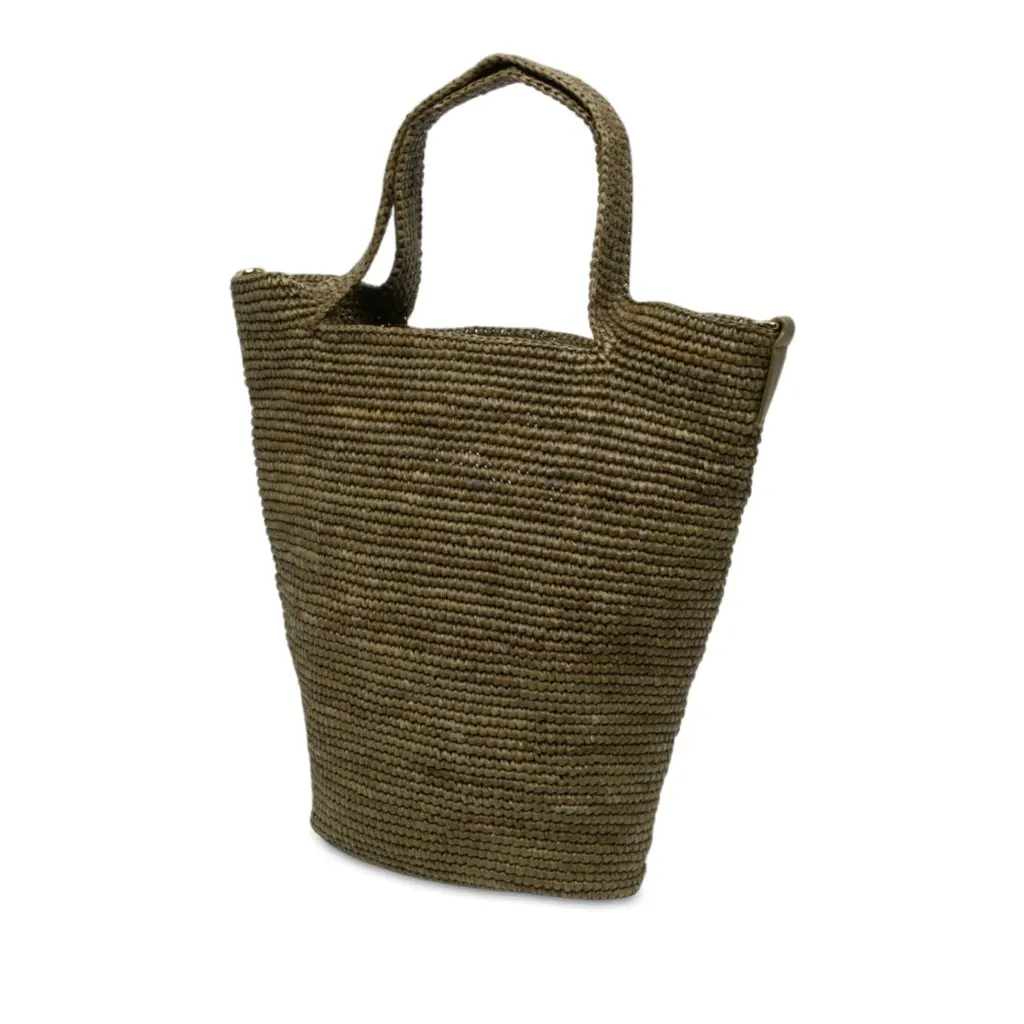 Loewe Mini Raffia Slit Satchel Green Rattan Never worn - Back View