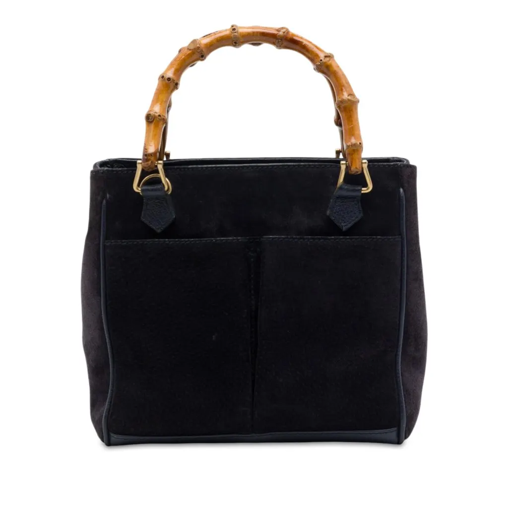 Gucci Suede Bamboo Satchel Blue Leather Very good - Front View