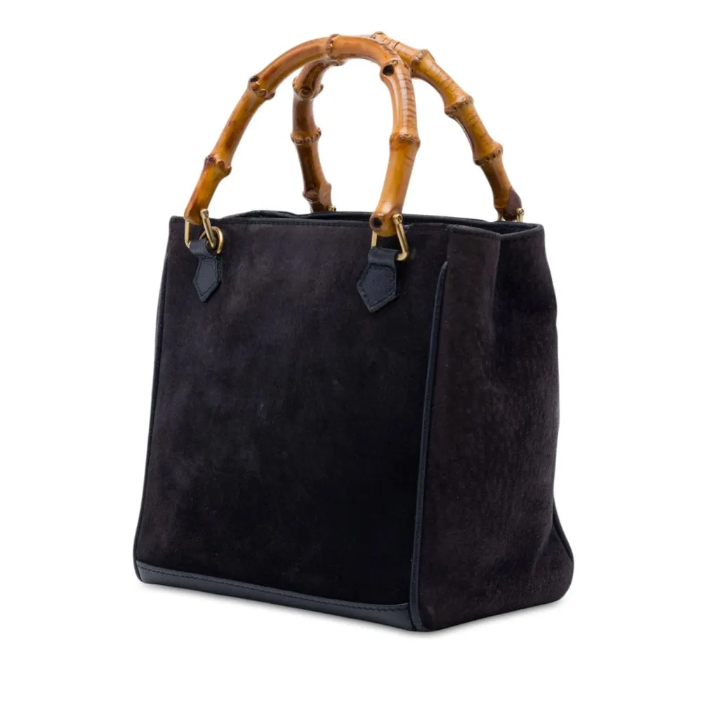Gucci Suede Bamboo Satchel Blue Leather Very good - Back View