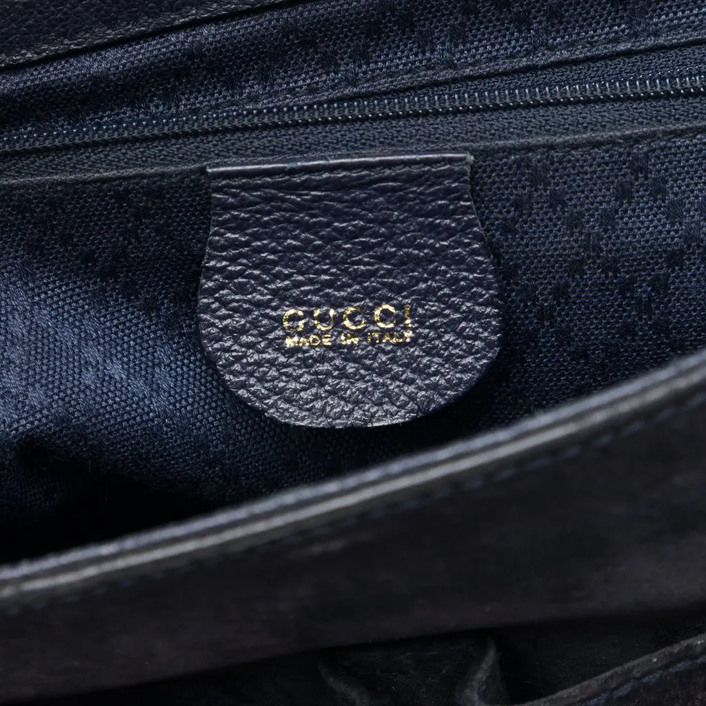 Gucci Suede Bamboo Satchel Blue Leather Very good - Box View