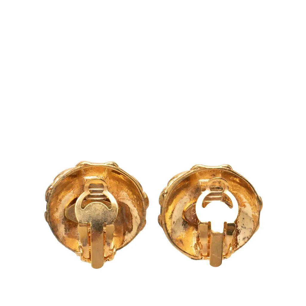 Chanel CC Gold Plated Round Clip On Earrings Gold Metal Very good - Back View