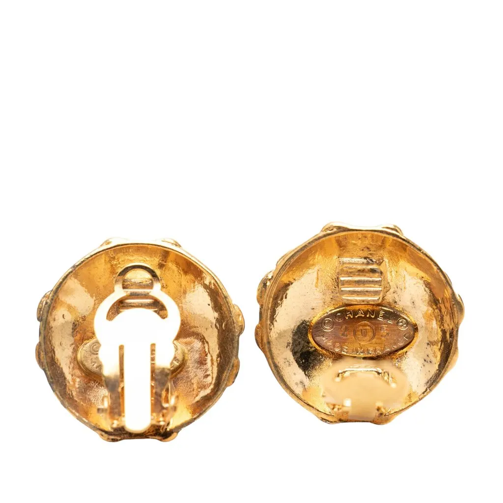 Chanel CC Gold Plated Round Clip On Earrings Gold Metal Very good - Inside View