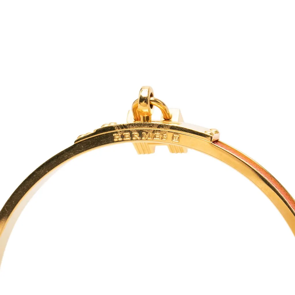 Hermès Gold Plated Leather Kelly Cadena Lock Bangle Bracelet Orange Leather Very good - Model View