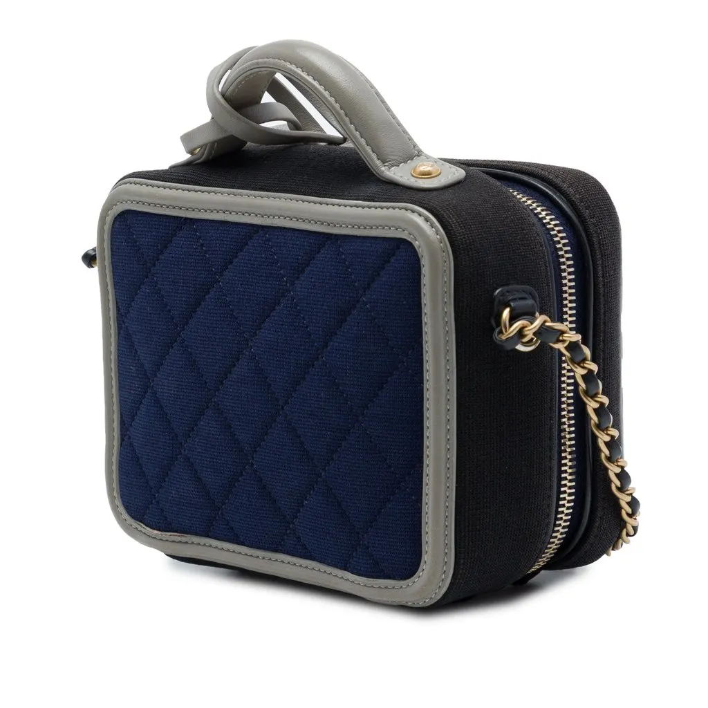 Chanel Small Jersey CC Filigree Vanity Case Blue Very good - Back View
