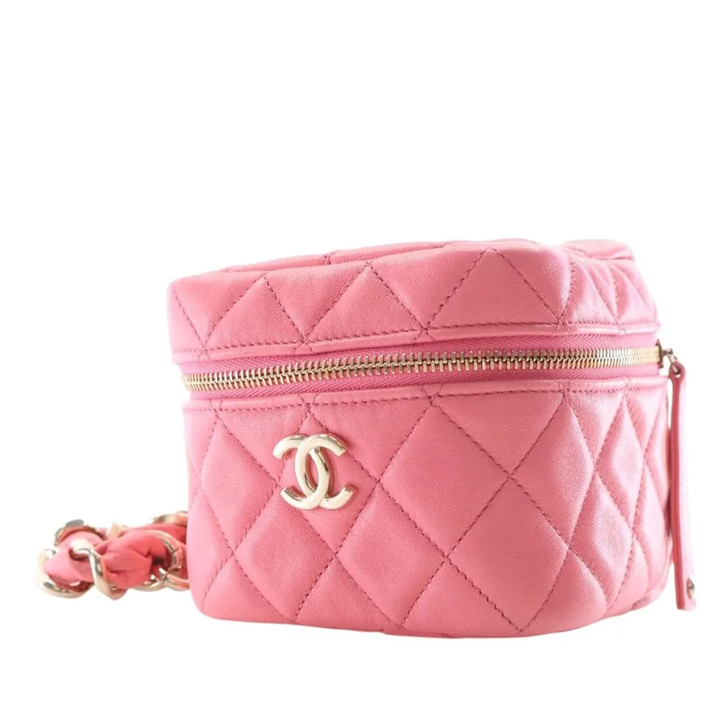 Chanel Quilted Lambskin Cube Chain Wristlet Case Pink Leather Good - Back View
