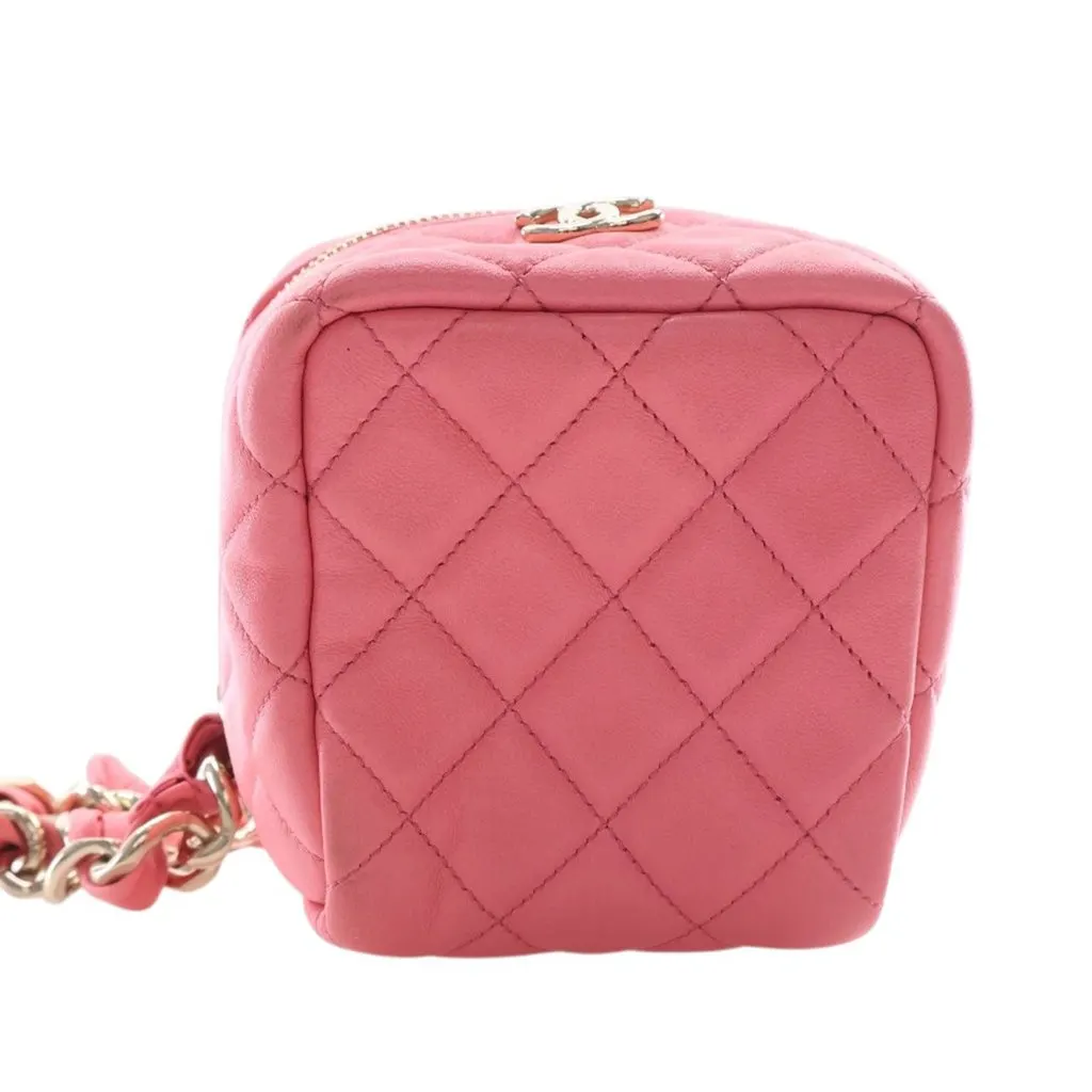 Chanel Quilted Lambskin Cube Chain Wristlet Case Pink Leather Good - Inside View