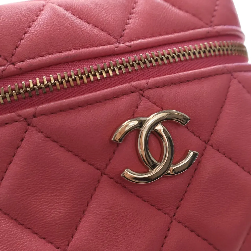 Chanel Quilted Lambskin Cube Chain Wristlet Case Pink Leather Good - Box View