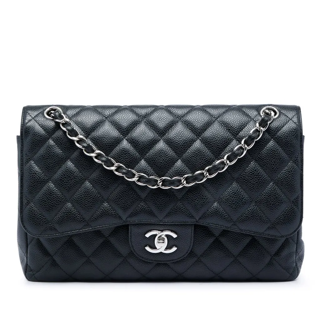 Chanel Jumbo Classic Caviar Double Flap Black Leather Very good - Front View