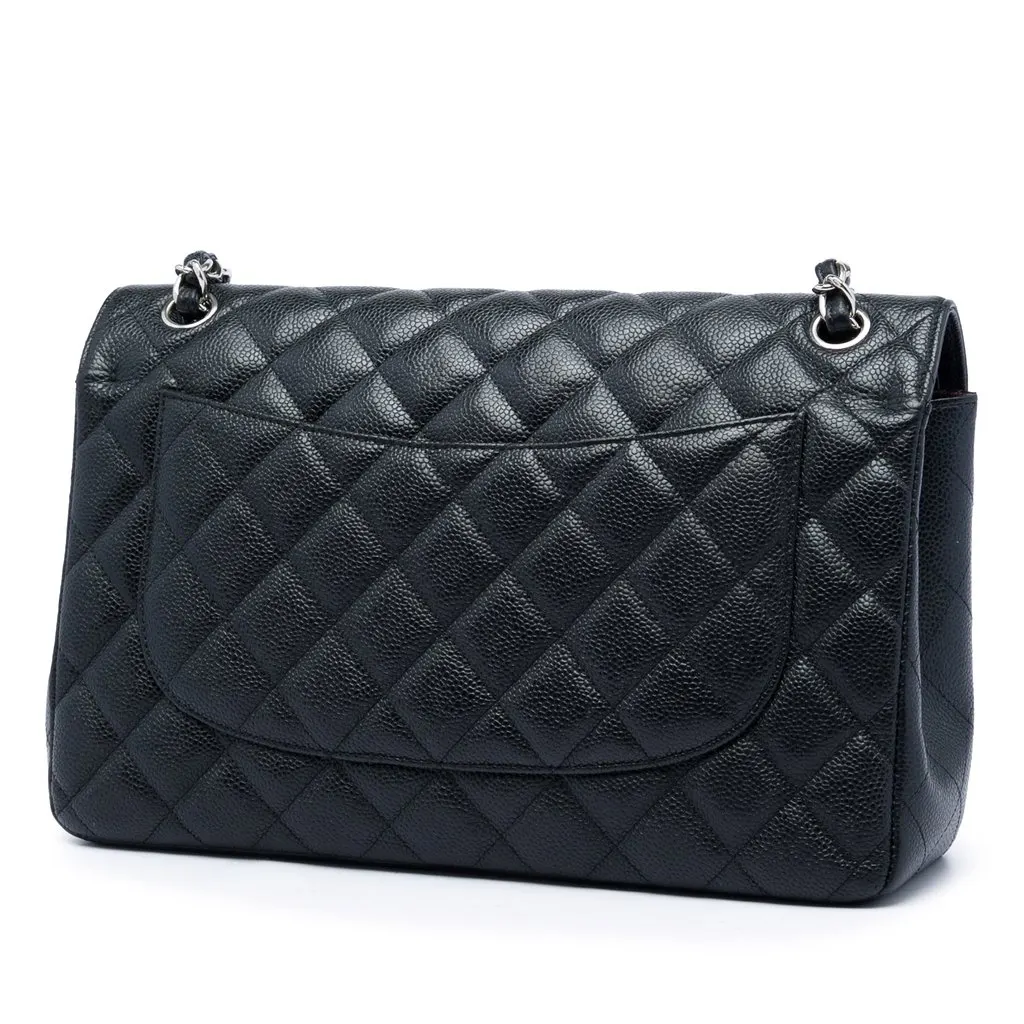 Chanel Jumbo Classic Caviar Double Flap Black Leather Very good - Back View