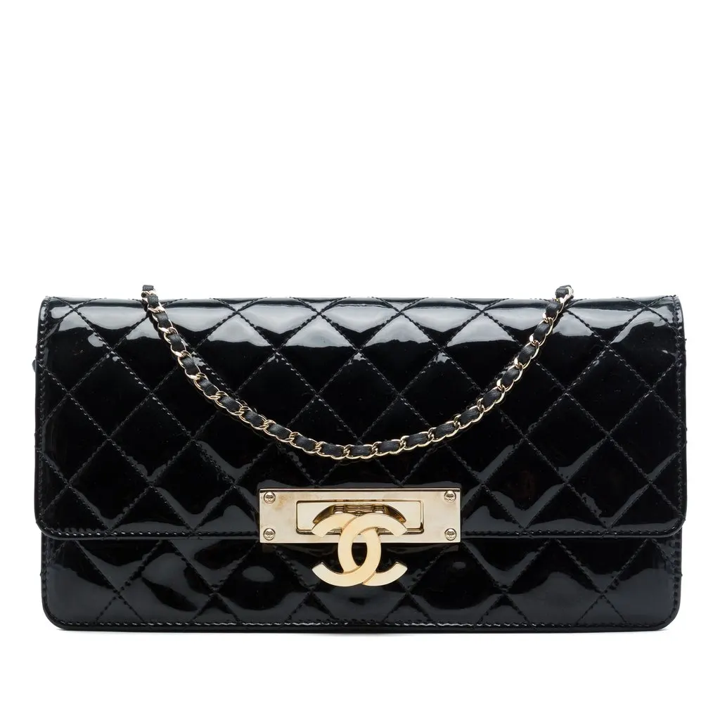 Chanel Quilted Patent Golden Class East West Wallet on Chain Black Leather Very good - Front View