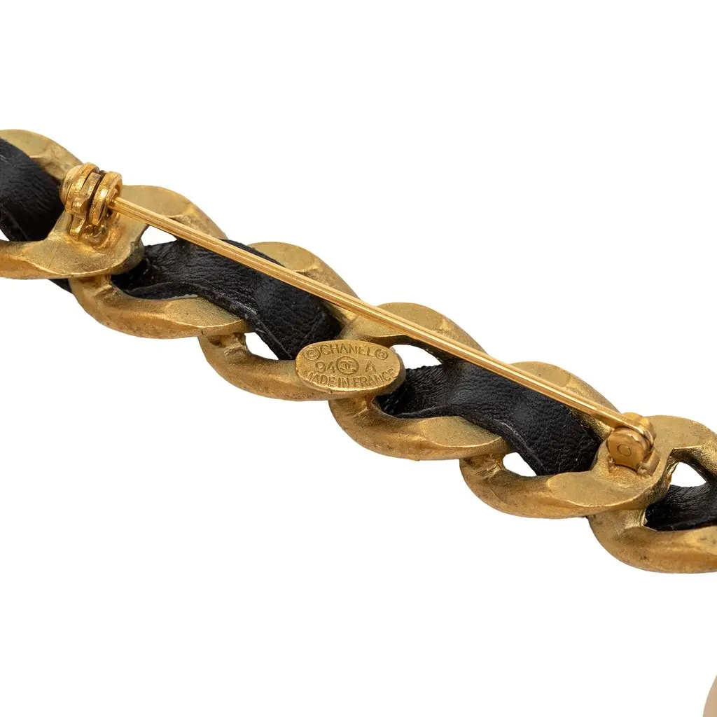Chanel CC Gold Plated Faux Pearl Chain Brooch Gold Metal Very good - Inside View