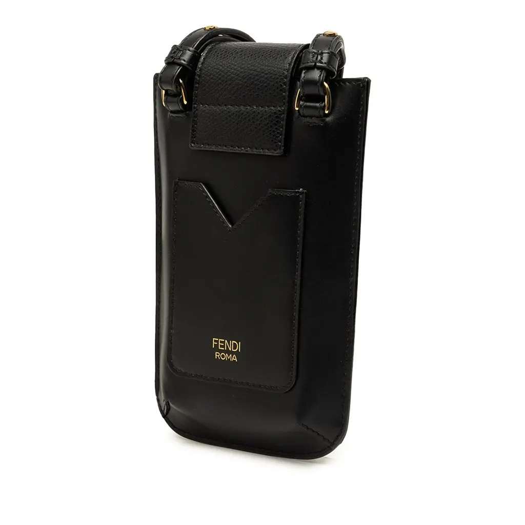 Fendi Leather FF Diamond Phone Case Crossbody Black Leather Good - Back View